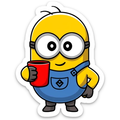 minion holding a red cup in its right hand sticker