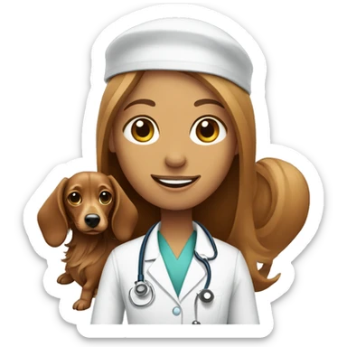 Medical worker holding a longhaired dachshund sticker