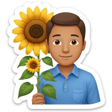 Man smelling sunflower with gentle smile, body sticker