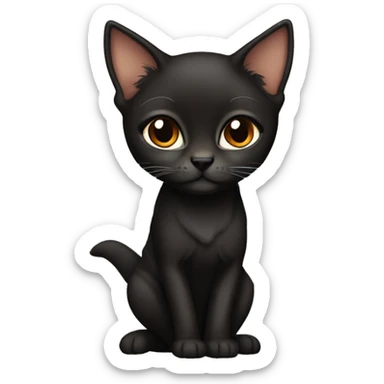 Beautiful skinny woman fox eyes  long dark brown hair in black dress hug bengal cat sticker