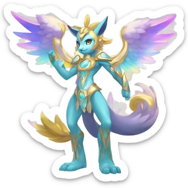 Anthro Sona Colorful Godly Celestial Shiny Fakemon Full Body sticker