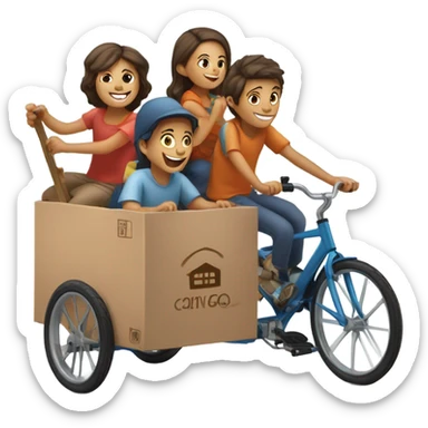 Cargo bike with 3 wheels and box in front, 3 children in it sticker