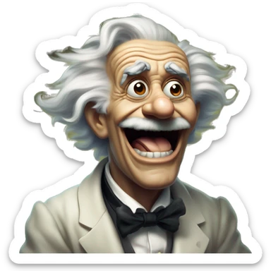 Laughing Frankenstein Einstein in Uncle Scrooge style, oil paint, mysterious eyes, intricate lips, masterpiece pose, odd perspective, beautiful, desirable, logical sticker