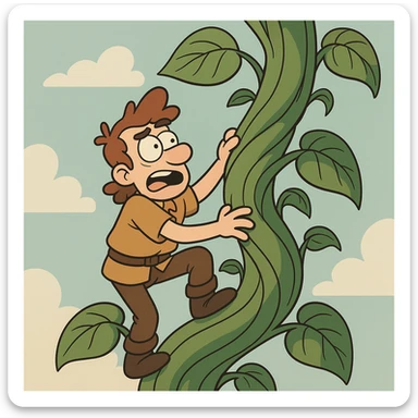 cartoon style exaggerated thick beanstalk stalk with big leaves sticker