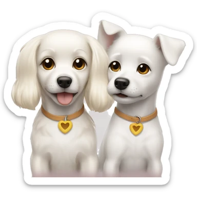 two littles white dogs with a blond girl sticker