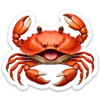 Cinematic Realistic Cute Yawning Crab Portrait Emoji, Head tilted slightly with a dramatic, wide-open yawn, showcasing a soft, textured red shell with a charming, naturally formed face and drooping features, rendered with realistic detail and warm, sandy light, high shine, relaxed yet expressive, styled with a dash of coastal charm, soft glowing outline, capturing the essence of a sleepy yet affectionate crab that appears ready to stretch out on the shore for a peaceful nap! sticker