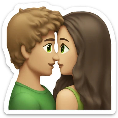 light brown hair guy with green eyes kissing girl with dark brown hair and brown eyes sticker