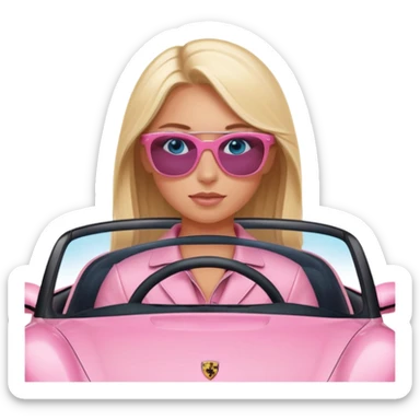 Pink porsche taycan with blonde girl with blue eyes in it sticker