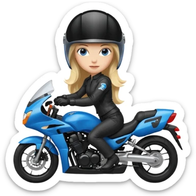 moça cabelo comprido loira de olho azul de capacete em uma moto honda preta  sticker