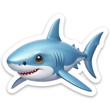 Cinematic Cute Shark Portrait Emoji, Head tilted playfully and inquisitively, featuring a glossy, streamlined body with a subtle shimmering hue and round, sparkling eyes filled with curious charm, Simplified yet irresistibly adorable features, highly detailed, glowing with a warm, friendly glow, high shine, affectionate and sleek, stylized with a touch of marine whimsy, bright and endearing, soft glowing outline, capturing the essence of a mischievous yet loving shark, so playful it feels like it could swim out of the screen into your arms! sticker