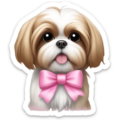 Light brown and white shih tzu with pink bow sticker