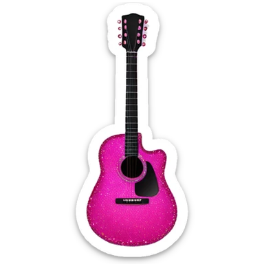 Realistic neon pink to black acoustic guitar with sparkly shiny glitter and diamonds on it. sticker