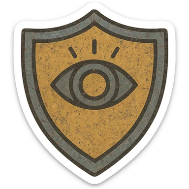 Make the shield with the Eye of Ibad look more ancient, with weathered metal, faded paint, and worn details, keeping the background transparent. sticker