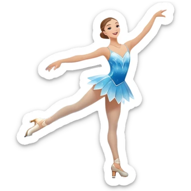 An icon showing a graceful figure skater performing a spin on the ice in a grand ice palace. The rink is illuminated by soft light beams, with cheering spectators in the stands. Snowflakes gently fall, adding to the magical atmosphere. Transparent background highlights elegance and artistry. sticker