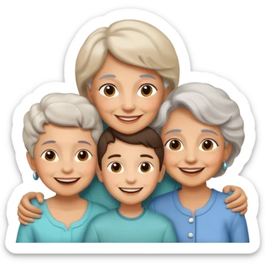 two kids (1 boy and 1 girl) with their mother and grand mother smiling sticker