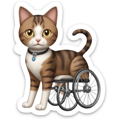full body small short hair dark brown and white cat with hazel eyes walking in a wheelchair for cats sticker