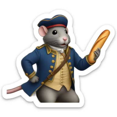 a French rat with a beret and a baguette who makes a revolution in 1789 sticker