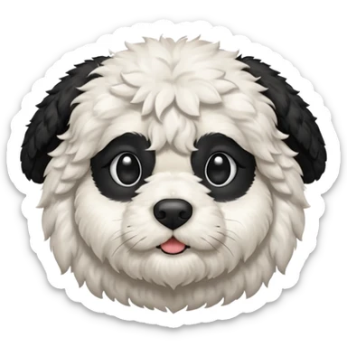 black and white cockapoo - give him a white chest, black ears, black top of the head, black fur covering his eyes, but then a white snout and a white patch of fur on his forehead  sticker