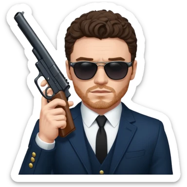 Richard Madden as his character in the Bodyguard TV series, with sunglasses on and a gun in his hand. sticker