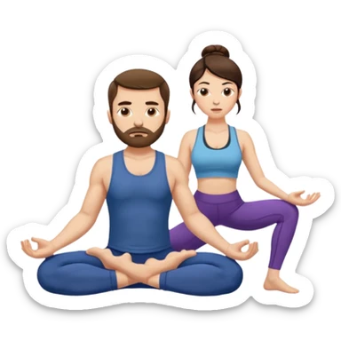 scottish man with stubble, brunette woman doing yoga sticker