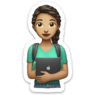 IT light skin girl student holding laptop sticker