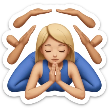 apple style emoji of a person lying face down on the ground with hands pressed together in a prayer-like gesture above their head, pose suggests deep submission, apology, or asking for forgiveness, with Thai text above the person sticker
