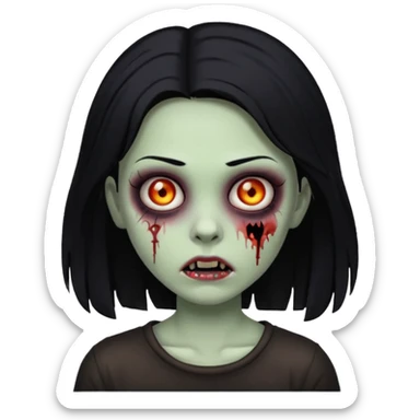 girl zombie with black hair and black background sticker