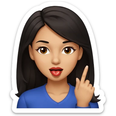 black slighty browin hair light brown skin woman, flirtatious gesture, biting her finger and winking emoji she also has tall hair and brown eyes sticker