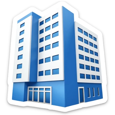 blue and white building from an up left angle sticker