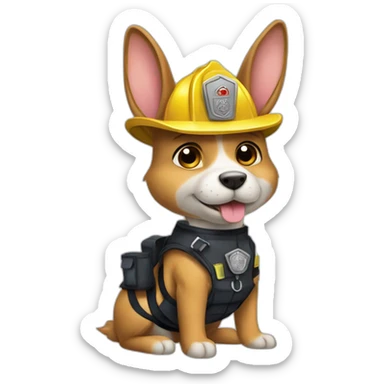 a jackrabbit terrier dog who works as a firefighter and wears a bulletproof vest sticker