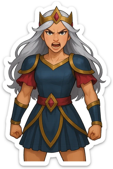 Change the character's face to an angry expression, keep the pose and style the same, transparent PNG. sticker