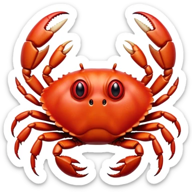 Cinematic Realistic Noble Crab Portrait Emoji, Poised and commanding, with a robust, angular build and a vividly red, textured exoskeleton naturally forming a distinctive face with expressive eyes, rendered in lifelike detail with realistic sandy accents, high shine, intelligent and resolute, styled with an air of coastal authority, focused and attentive, soft glowing outline, capturing the essence of a watchful and confident crab that appears ready to scuttle out of the screen with effortless power! sticker