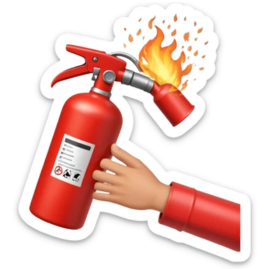 hand holding Fire extinguisher
 and puts out fire sticker