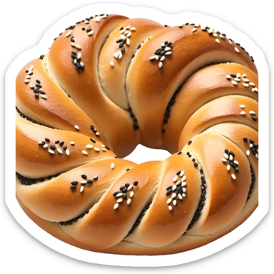 Cinematic Realistic Simit twisted Turkish bread in poppy seeds sticker