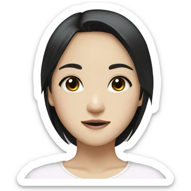 Asian girl black hair dark brown eyes long hair hime cut bangs sticker