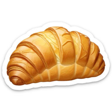 Cinematic golden croissant, perfectly flaky with crisp layers, slightly cracked to reveal buttery soft interior, warm golden glow, highly detailed and inviting. sticker