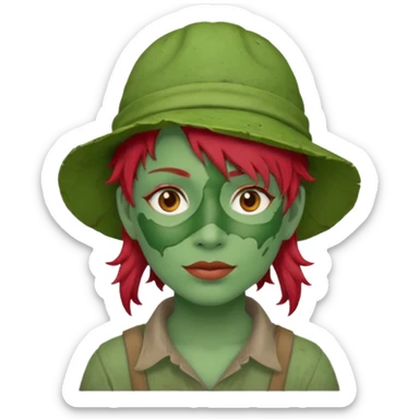 messy green full face green clay mask and tourist hat red hair  sticker
