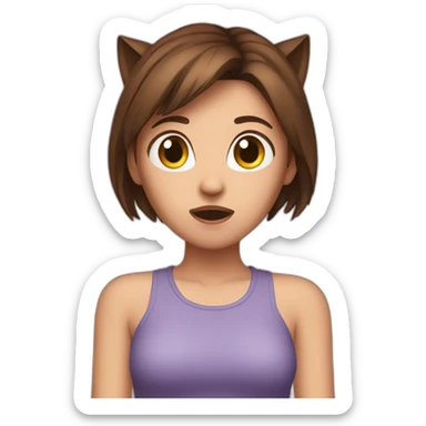 Brown haired girl with cat ears scared sticker