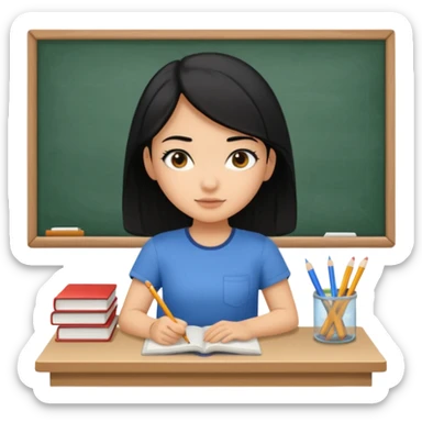girl with black hair in short sleeves focusing in class sticker