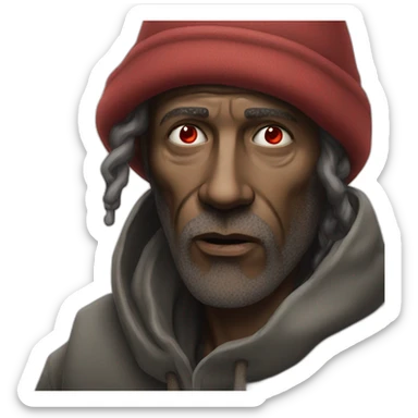 Homeless man with red eye whites smoking sticker
