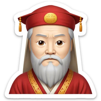 Cinematic Realistic Confucius Portrait Emoji, depicted as a wise ancient philosopher in traditional robes with a serene, contemplative expression, rendered with soft timeless textures and harmonious natural lighting that captures his enduring wisdom. sticker