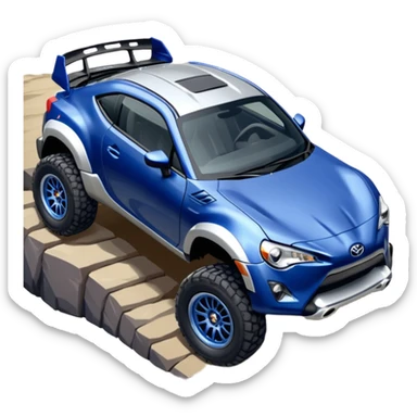 Rally race car Widened roof Long wheelbase widened pearly midnight satin dark blue 2nd generation 2025 Toyota 86 off-road racer chrome nerf bars,side steps mounted under-door-sill climbing rock sliders, and silver satin wheels  sticker