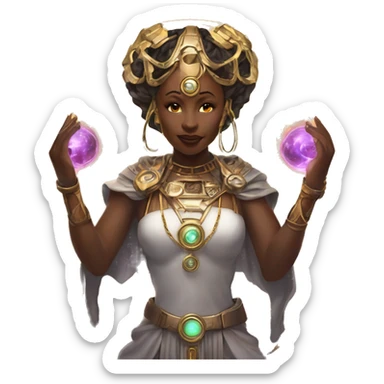 Technomancy Goddess is a mystical being who controls both magic and technology. She can cast spells on technological networks. Her powers blend the ancient art of magic with advanced cybernetics and technology. She can command machines sticker