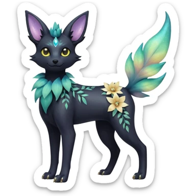 Multicolored sparkly pastel dark iridescent light pale gloomy spooky realistic pretty cool elegant realistic floral exotic Trico-Bolthund-Electrike-Luxray-Umbreon-Leafeon-hybrid, full body sticker