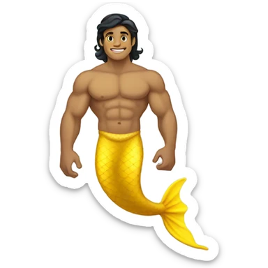 Tan muscular merman with yellow mermaid tail and dark hair sticker