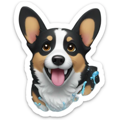 Black corgi Splash water sticker