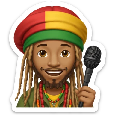 Emoji sticker of reggae artist Anthony B 🧔🏾‍♂️ with dreadlocks, Rasta hat 🟥🟨🟩, smiling and holding a mic 🎤. Text says 'Big Up Anthony B!' in bold reggae font 💥🔥✊🏾 sticker