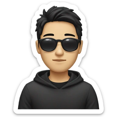 programmer, student, asian, black hair, black eyes, male, round face, black sunglasses, black hoodie sticker