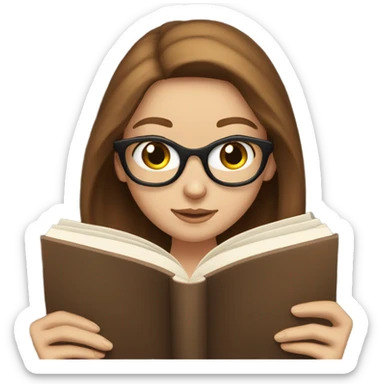 White girl with long brown hair reading a book sticker