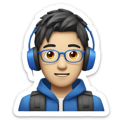 asian teen man with blue headset but red unit sticker